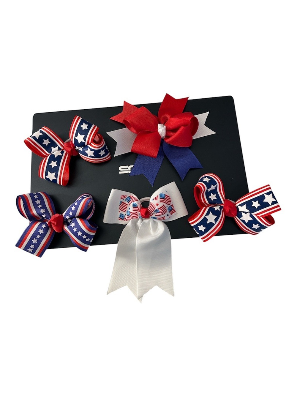 Brand New Five Patriotic Handcrafted USA Flag Stars & Stripes Pony Tail Bows